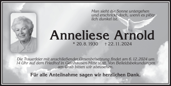 Traueranzeige von Anneliese Arnold von Gelnhäuser Neue Zeitung