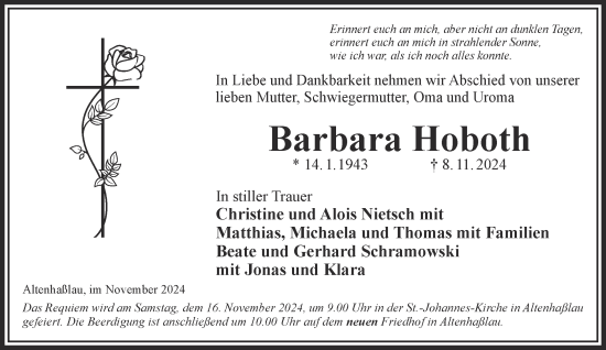 Traueranzeige von Barbara Hoboth von Mittelhessen-Bote