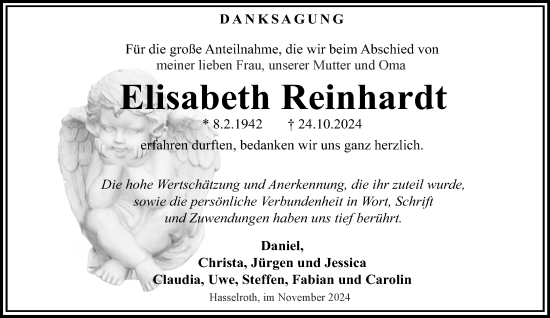 Traueranzeige von Elisabeth Reinhardt von Gelnhäuser Neue Zeitung