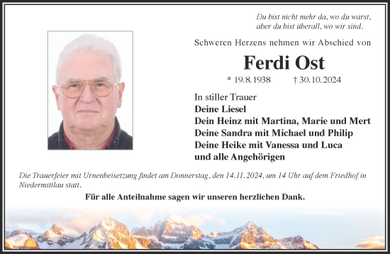 Traueranzeige von Ferdi Ost von Gelnhäuser Neue Zeitung