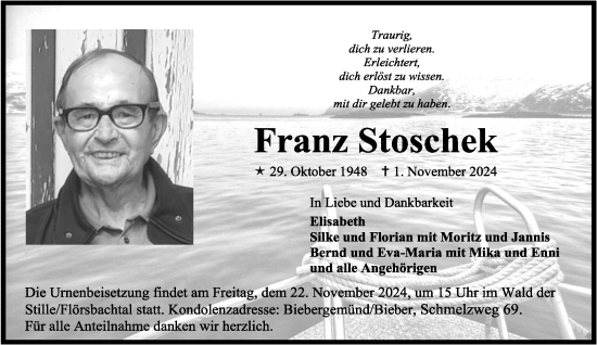 Traueranzeige von Franz Stoschek von Gelnhäuser Neue Zeitung