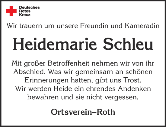 Traueranzeige von Heidemarie Schleu von Gelnhäuser Neue Zeitung