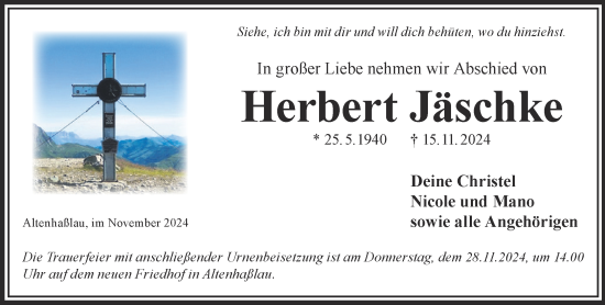 Traueranzeige von Herbert Jäschke von Gelnhäuser Neue Zeitung