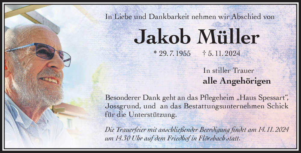  Traueranzeige für Jakob Müller vom 09.11.2024 aus Gelnhäuser Neue Zeitung