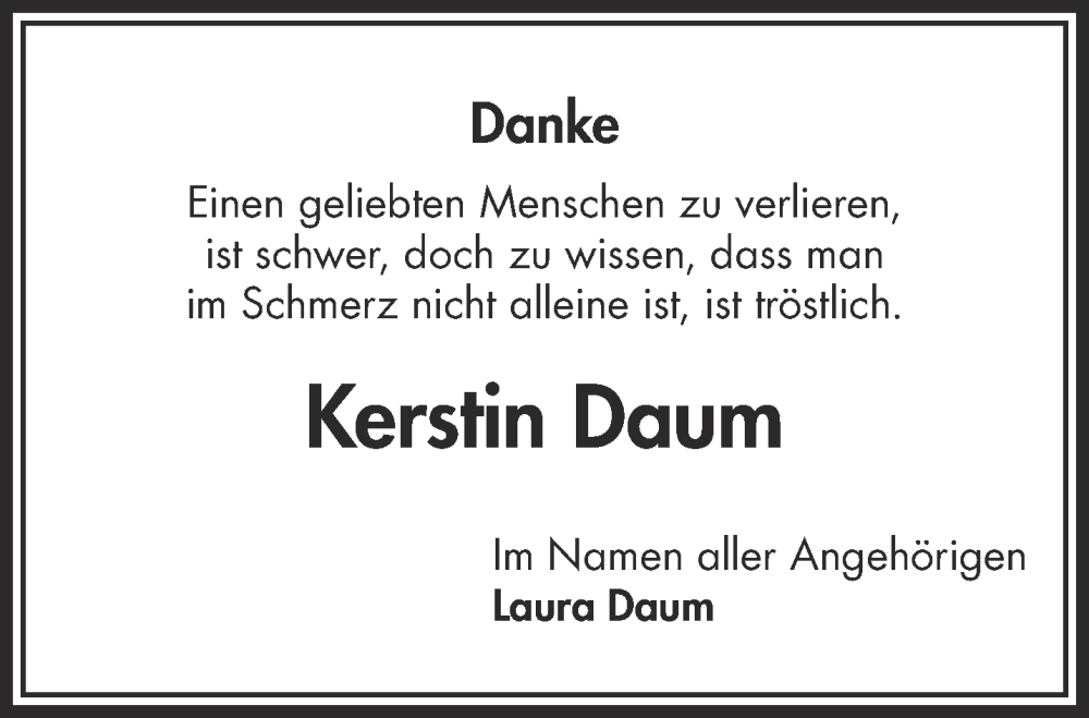  Traueranzeige für Kerstin Daum vom 09.11.2024 aus Gelnhäuser Neue Zeitung