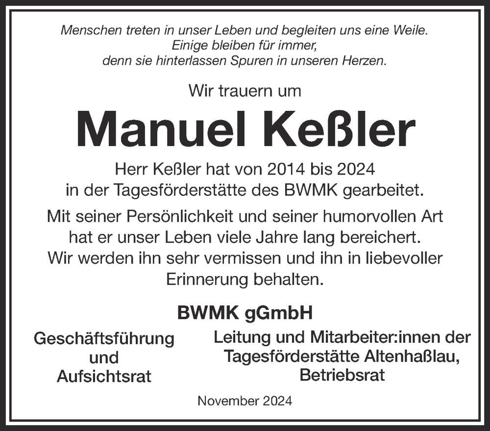  Traueranzeige für Manuel Keßler vom 23.11.2024 aus Gelnhäuser Neue Zeitung