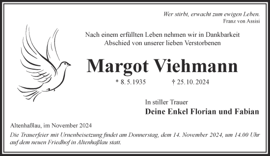 Traueranzeige von Margot Viehmann von Gelnhäuser Neue Zeitung