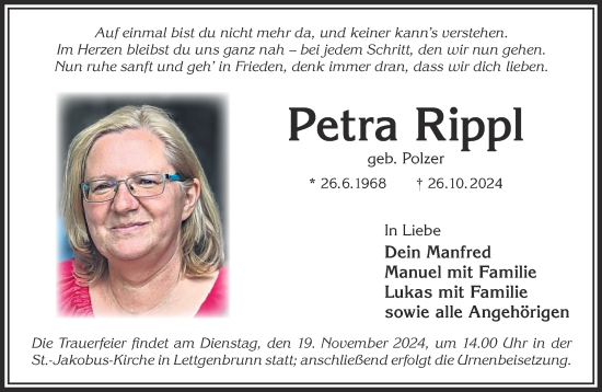 Traueranzeige von Petra Rippl von Gelnhäuser Neue Zeitung