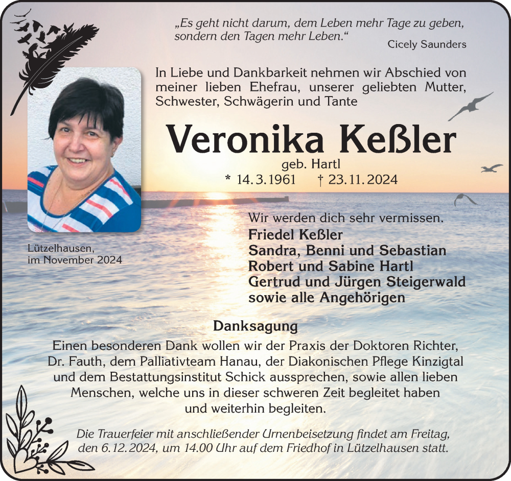  Traueranzeige für Veronika Keßler vom 30.11.2024 aus Gelnhäuser Neue Zeitung