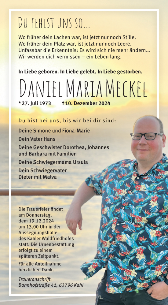 Traueranzeige von Daniel Maria Meckel von Gelnhäuser Neue Zeitung