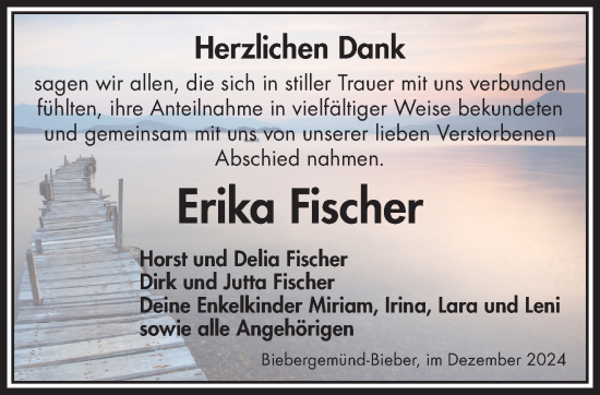 Traueranzeige von Erika Fischer von Mittelhessen-Bote