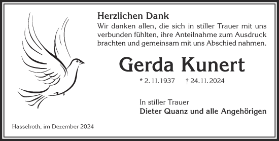 Traueranzeige von Gerda Kunert von Gelnhäuser Neue Zeitung