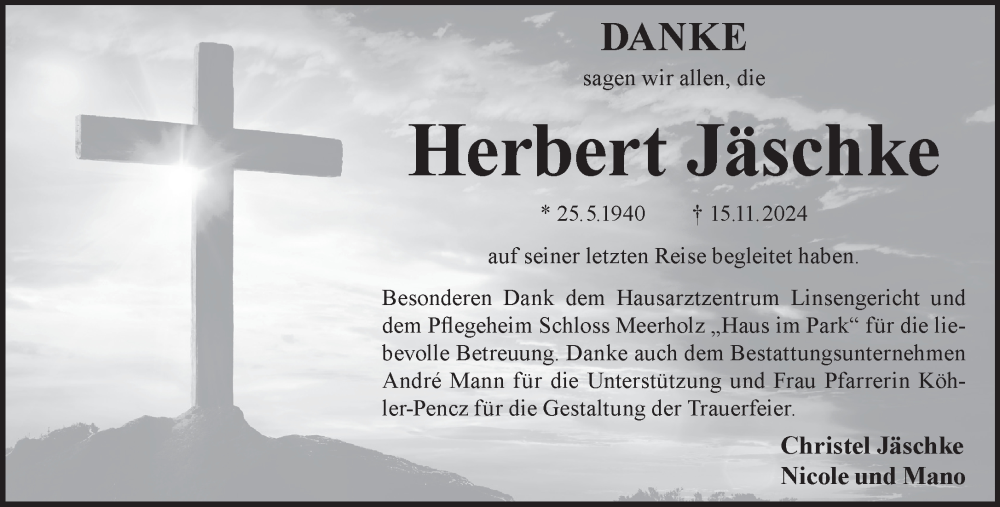  Traueranzeige für Herbert Jäschke vom 07.12.2024 aus Gelnhäuser Neue Zeitung