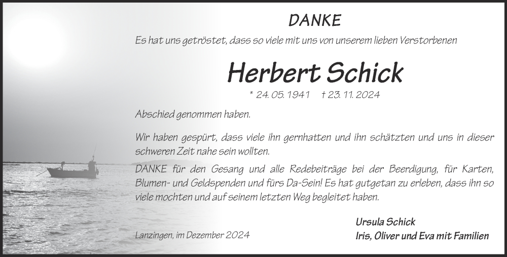  Traueranzeige für Herbert Schick vom 21.12.2024 aus Mittelhessen-Bote