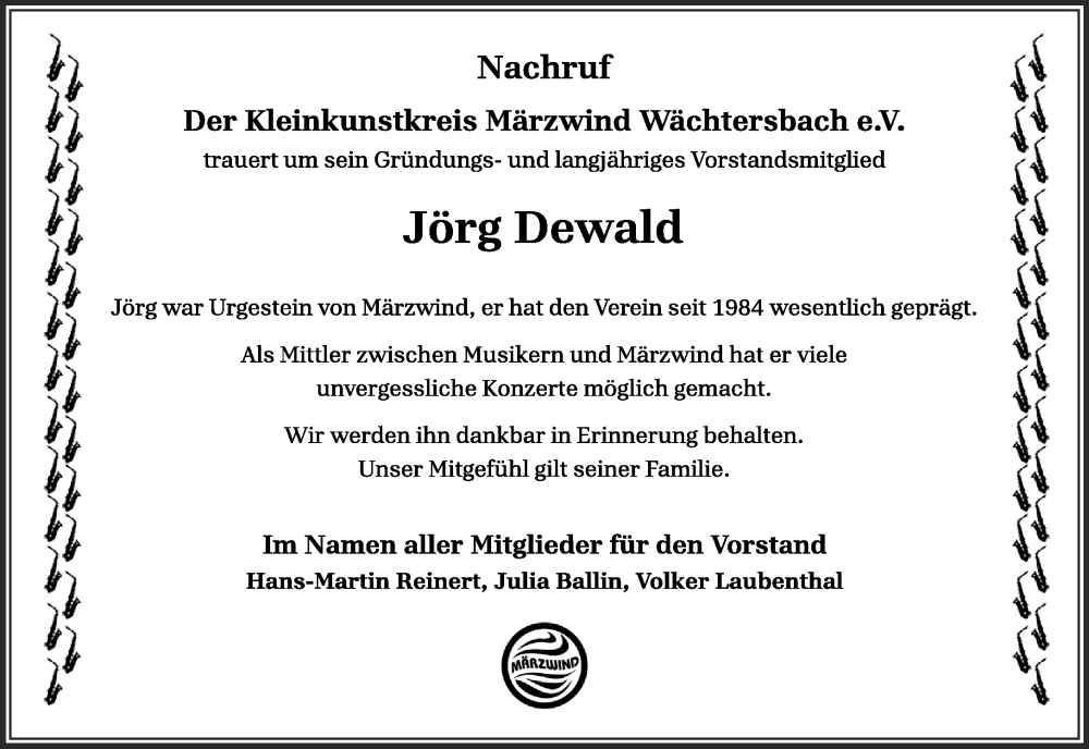  Traueranzeige für Jörg Dewald vom 21.12.2024 aus Mittelhessen-Bote