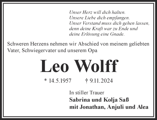 Traueranzeige von Leo Wolff von Gelnhäuser Neue Zeitung
