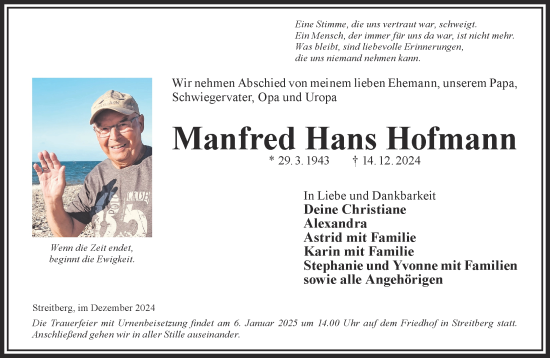Traueranzeige von Manfred Hans Hofmann von Gelnhäuser Neue Zeitung