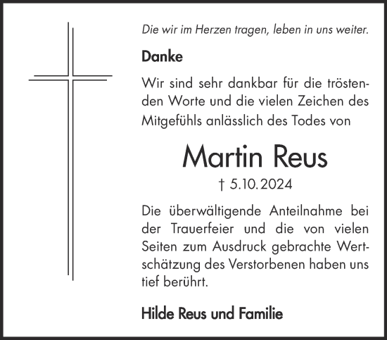 Traueranzeige von Martin Reus von Gelnhäuser Neue Zeitung