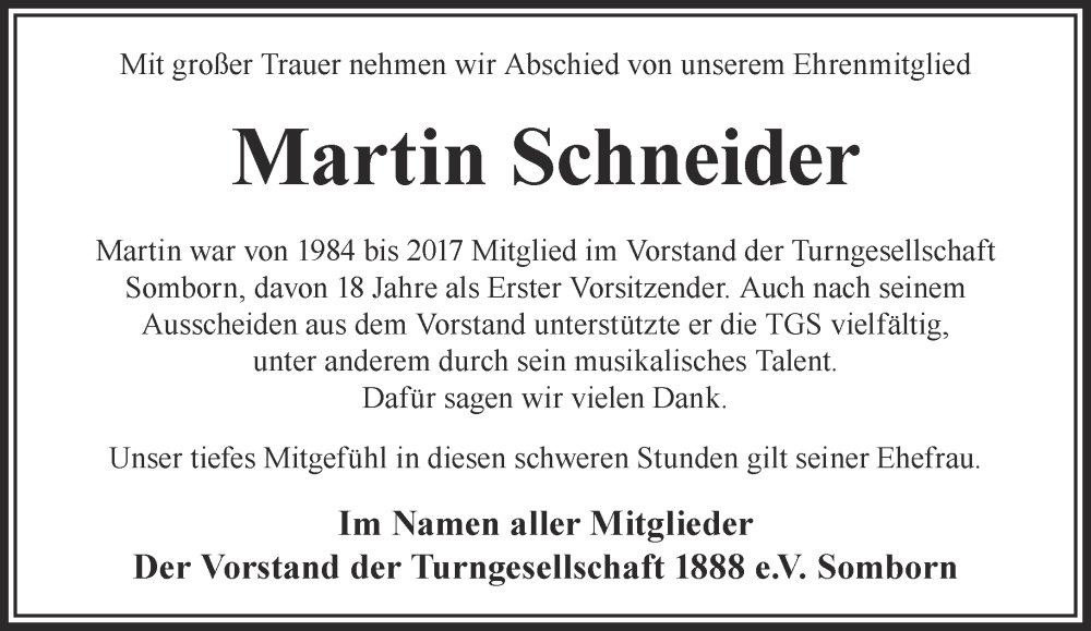  Traueranzeige für Martin Schneider vom 07.12.2024 aus Mittelhessen-Bote