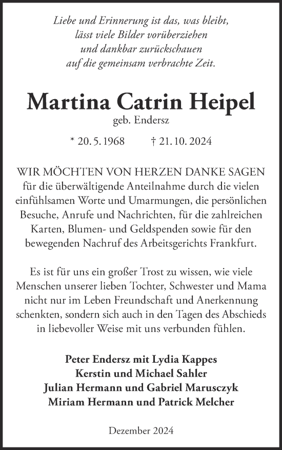 Traueranzeige von Martina Catrin Heipel von Gelnhäuser Neue Zeitung