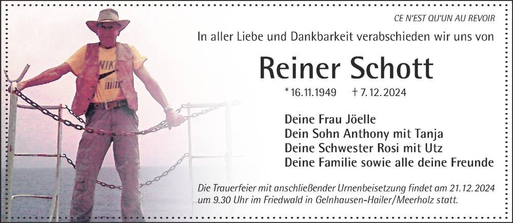  Traueranzeige für Reiner Schott vom 14.12.2024 aus Gelnhäuser Neue Zeitung