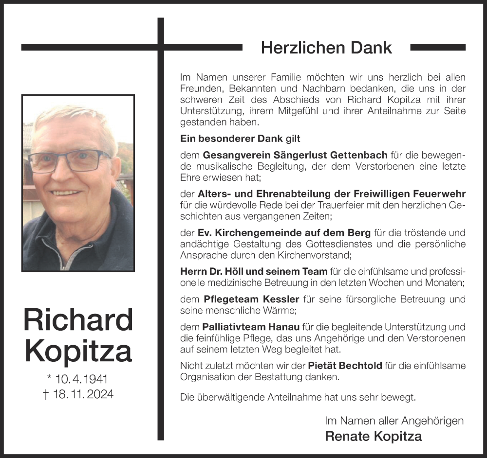  Traueranzeige für Richard Kopitza vom 21.12.2024 aus Gelnhäuser Neue Zeitung