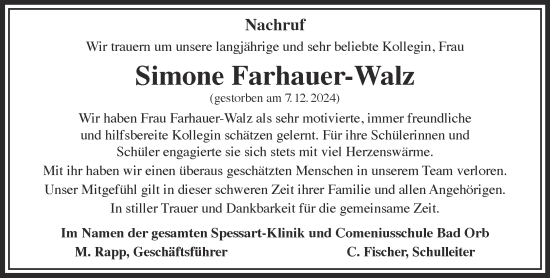 Traueranzeige von Simone Farhauer-Walz von Gelnhäuser Neue Zeitung