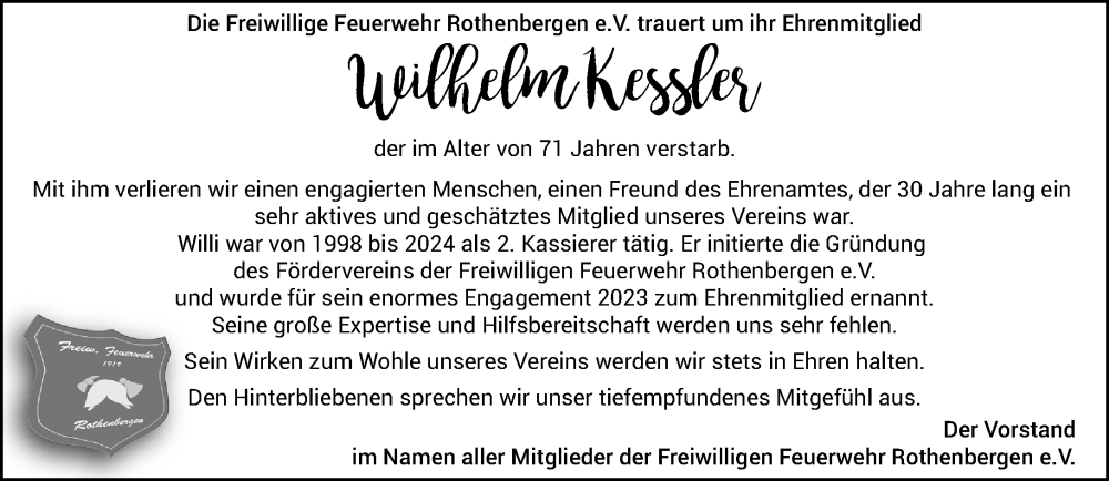  Traueranzeige für Wilhelm Kessler vom 07.12.2024 aus Gelnhäuser Neue Zeitung