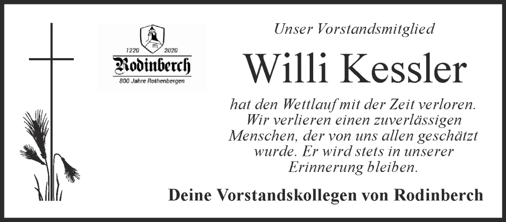  Traueranzeige für Willi Kessler vom 14.12.2024 aus Gelnhäuser Neue Zeitung