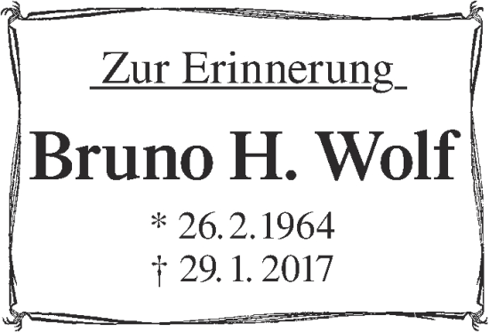 Traueranzeige von Bruno H. Wolf von Gelnhäuser Neue Zeitung