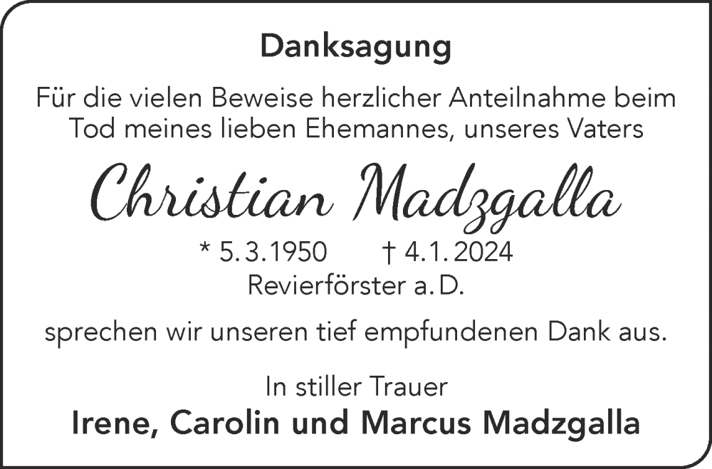  Traueranzeige für Christian Madzgalla vom 24.02.2024 aus Gelnhäuser Neue Zeitung
