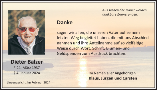 Traueranzeige von Dieter Balzer von Gelnhäuser Neue Zeitung