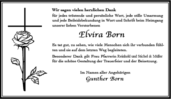 Traueranzeige von Elvira Born von Gelnhäuser Neue Zeitung