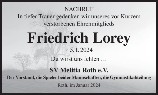 Traueranzeige von Friedrich Lorey von Gelnhäuser Neue Zeitung