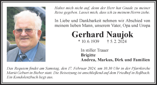 Traueranzeige von Gerhard Naujok von Gelnhäuser Neue Zeitung