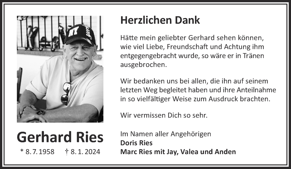  Traueranzeige für Gerhard Ries vom 24.02.2024 aus Gelnhäuser Neue Zeitung