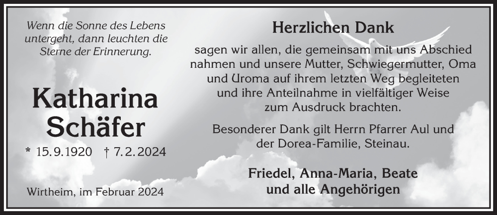  Traueranzeige für Katharina Schäfer vom 24.02.2024 aus Gelnhäuser Neue Zeitung