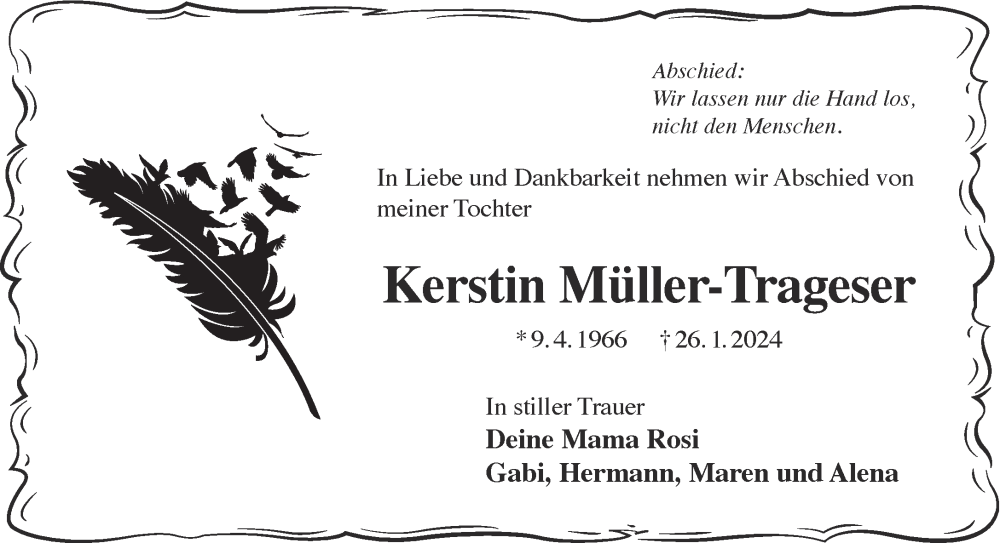  Traueranzeige für Kerstin Müller-Trageser vom 10.02.2024 aus Gelnhäuser Neue Zeitung
