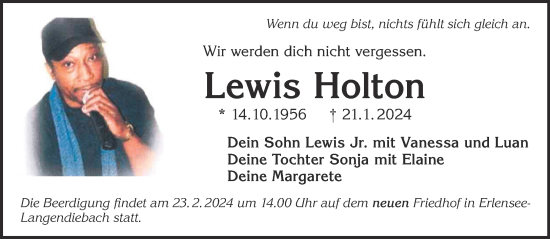 Traueranzeige von Lewis Holton von Mittelhessen-Bote