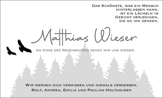 Traueranzeige von Matthias Wieser von Gelnhäuser Neue Zeitung