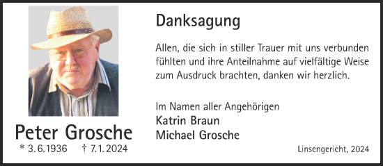 Traueranzeige von Peter Grosche von Gelnhäuser Neue Zeitung