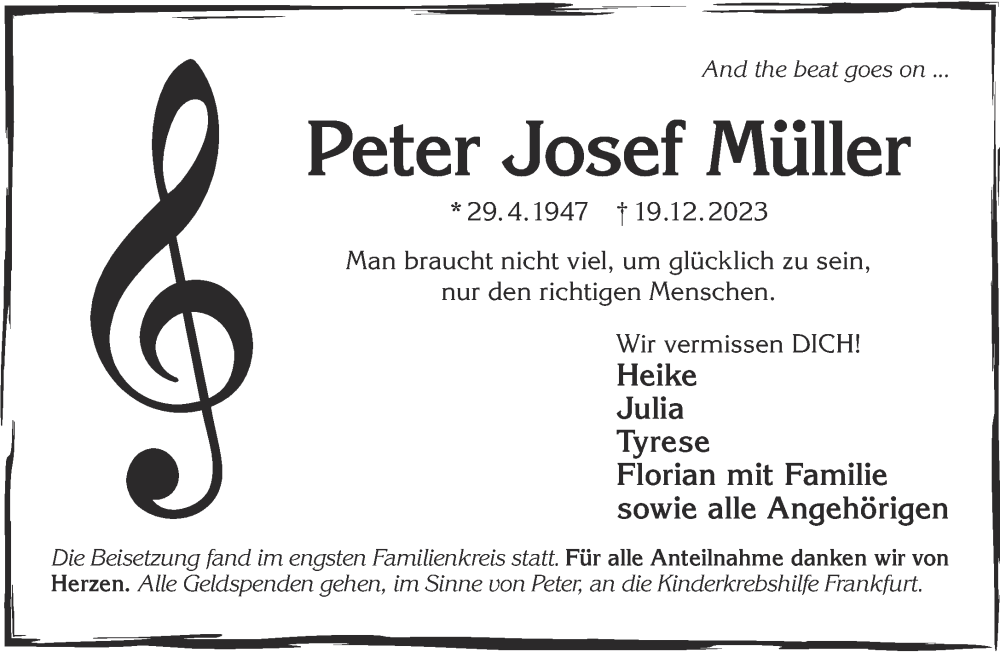  Traueranzeige für Peter Josef Müller vom 03.02.2024 aus Gelnhäuser Neue Zeitung