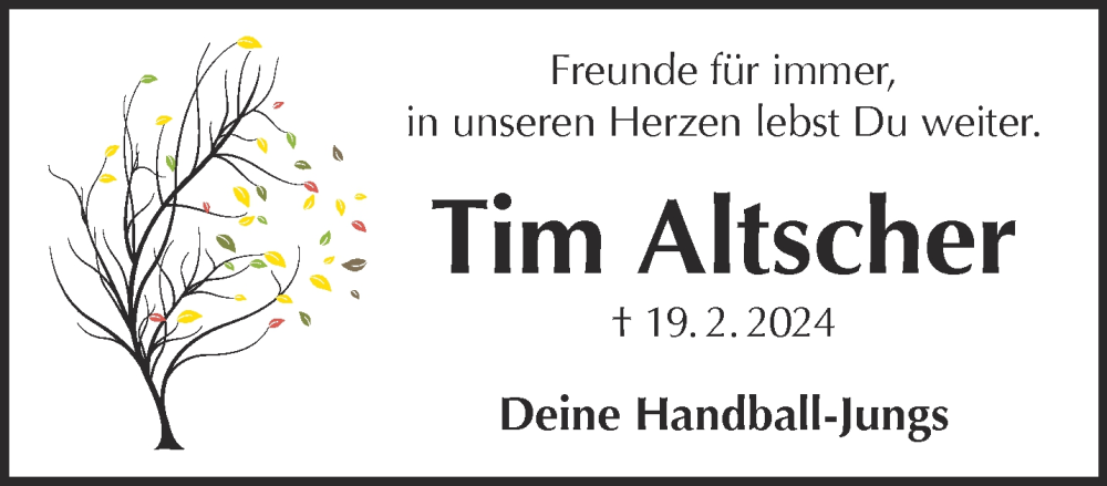  Traueranzeige für Tim Altscher vom 24.02.2024 aus Gelnhäuser Neue Zeitung