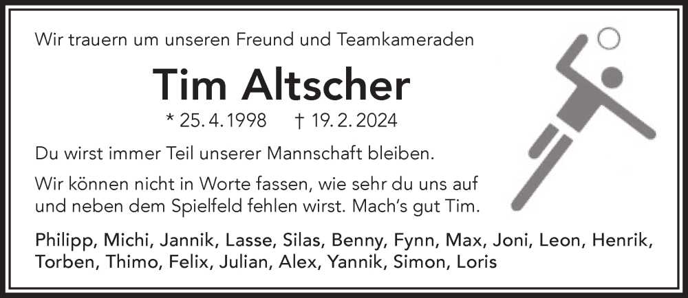  Traueranzeige für Tim Altscher vom 24.02.2024 aus Gelnhäuser Neue Zeitung