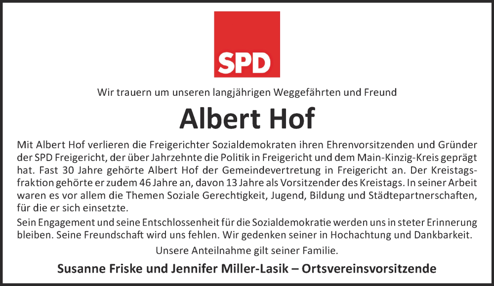  Traueranzeige für Albert Hof vom 02.03.2024 aus Gelnhäuser Neue Zeitung