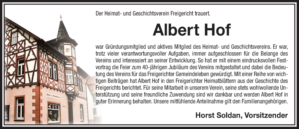  Traueranzeige für Albert Hof vom 09.03.2024 aus Mittelhessen-Bote