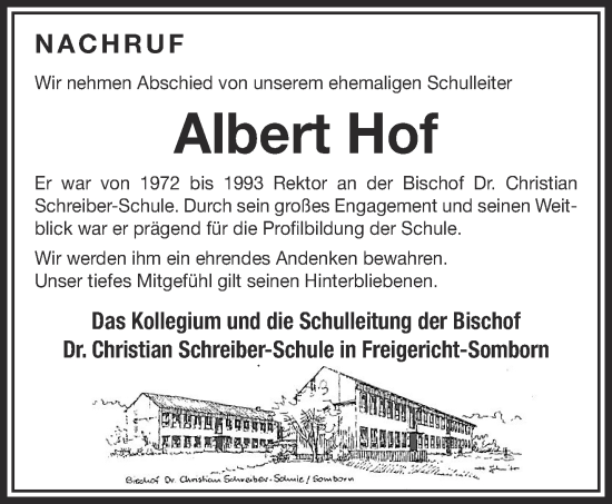 Traueranzeige von Albert Hof von Gelnhäuser Neue Zeitung
