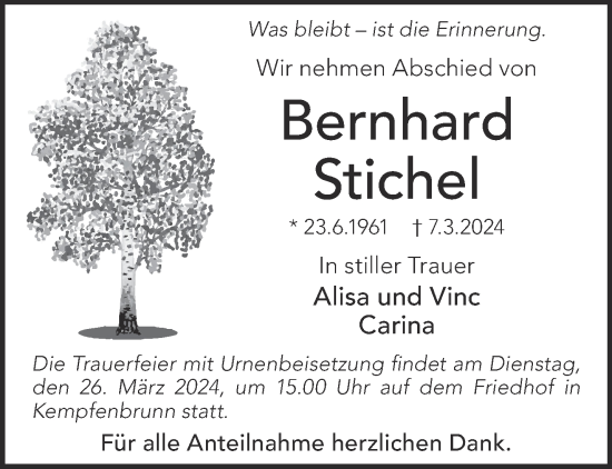 Traueranzeige von Bernhard Stichel von Gelnhäuser Neue Zeitung