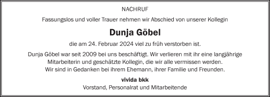 Traueranzeige von Dunja Göbel von Gelnhäuser Neue Zeitung