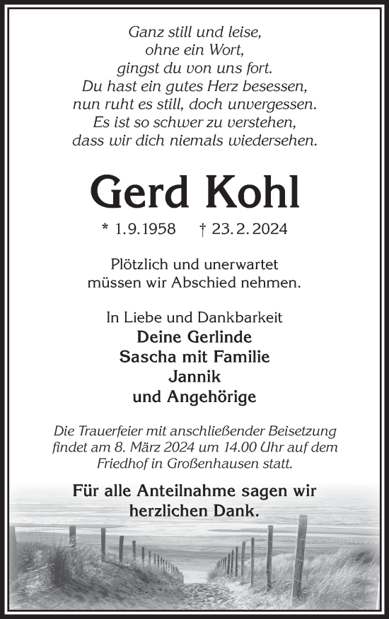 Traueranzeige von Gerd Kohl von Gelnhäuser Neue Zeitung